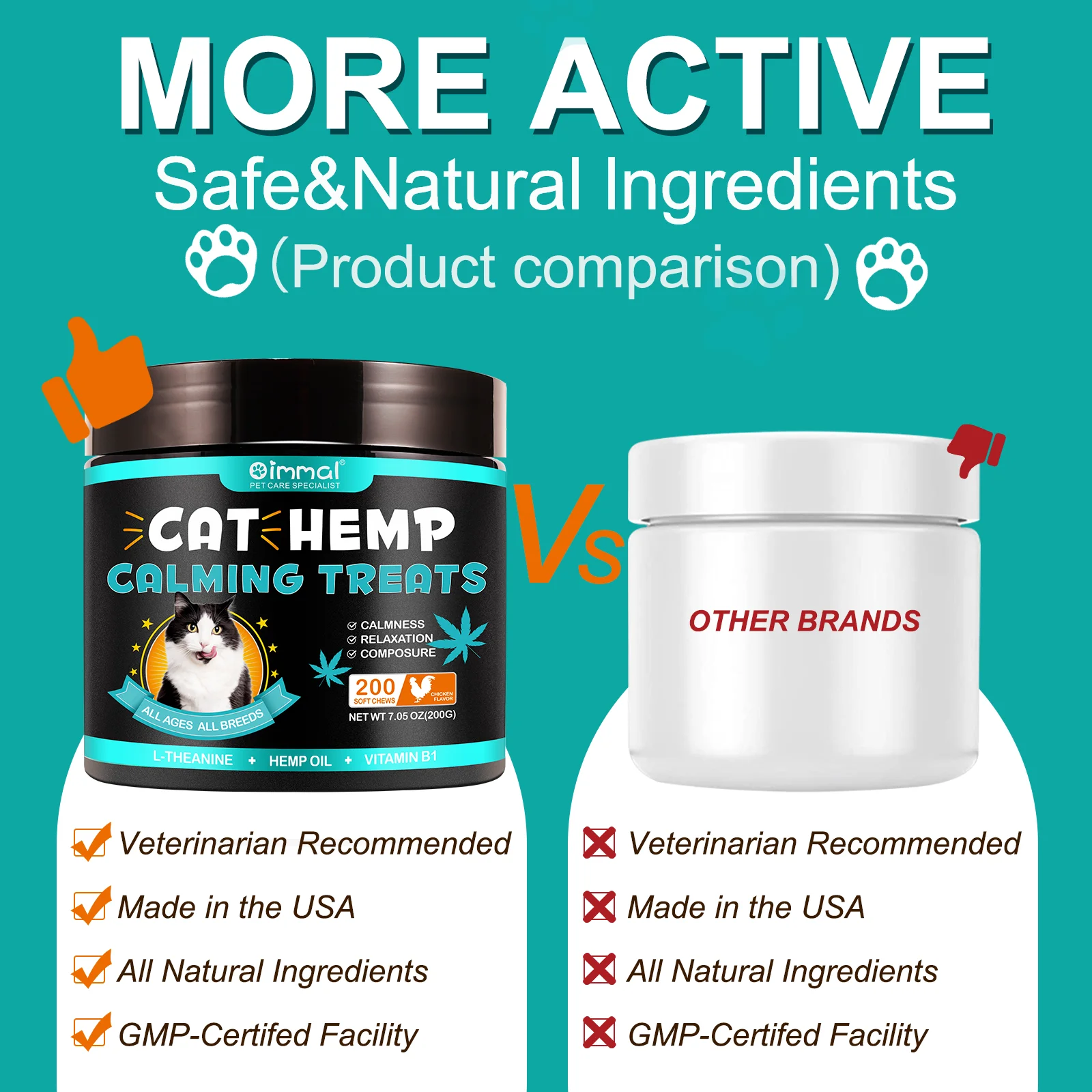 Wholesale Natural Pet Food 200 Soft Chews Chicken Flavor Hemp Calming Treats for Cats Calmness Promotes Relaxation