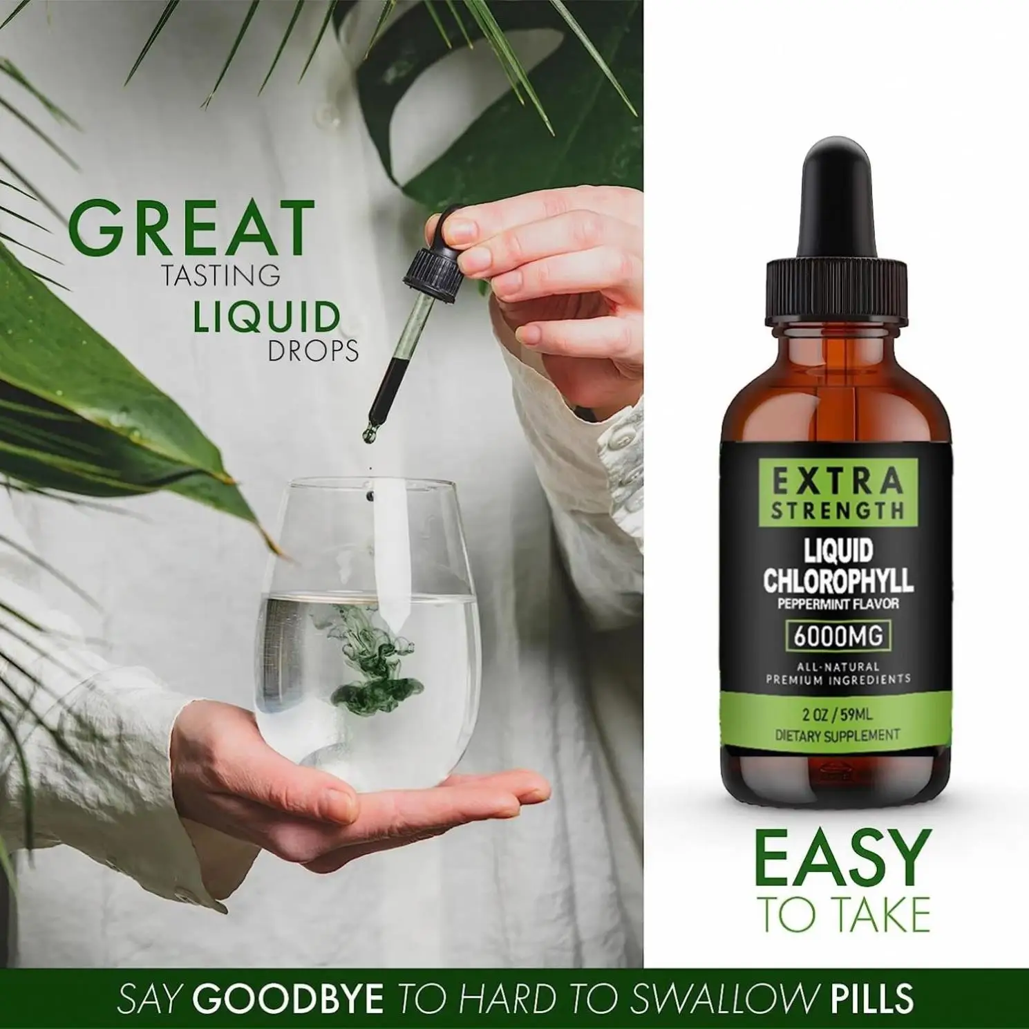 Natural Plant Formula Mint Flavor Chlorophyll Drops from Leaves for Immune Support, Body Detox