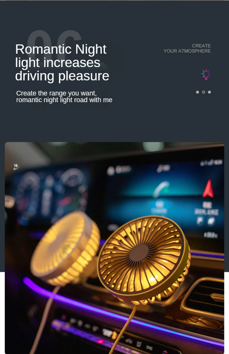 High Quality New Style Popular Low Noise Conditioning Companion Romantic Night Light Car fan