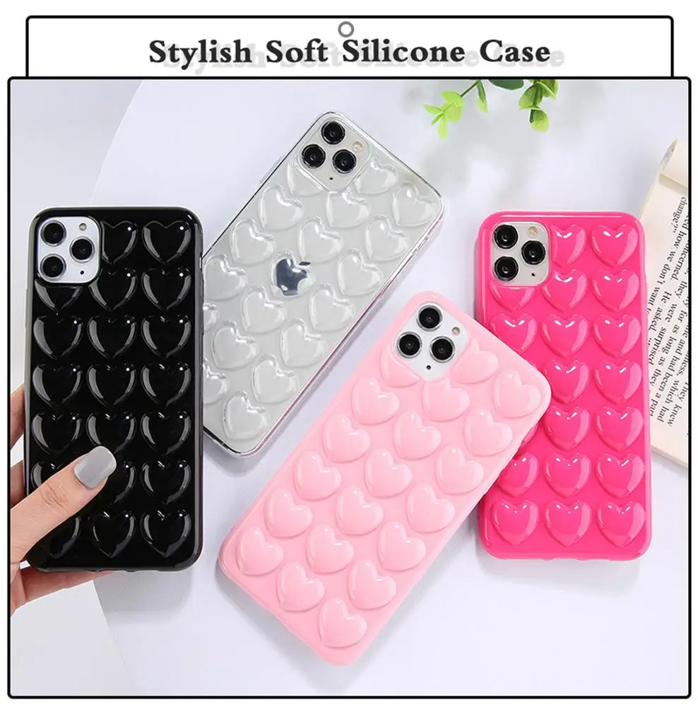 3D Love Heart Phone Chain Case For iPhone 11 12 13 14 Pro Max 6 6s 7 8 Plus X XR Soft TPU Back Cover