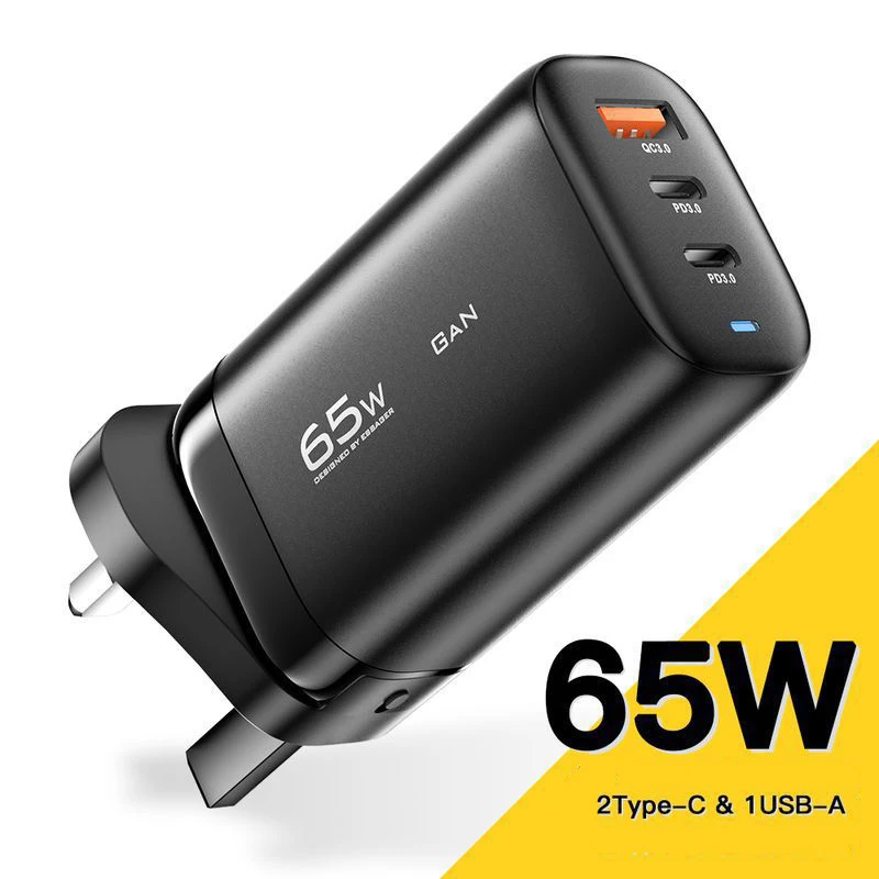 US EU UK pd 65w gan charger usb c power adapter dual type c fast charging charger for laptop mobile phone