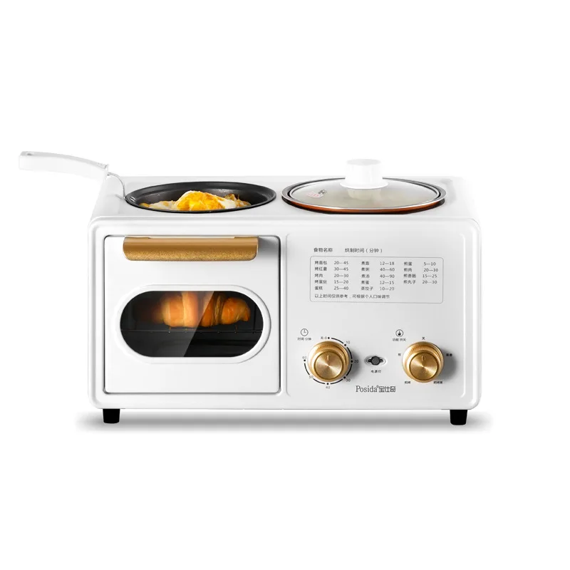 Posida 1100W 3 In 1 Breakfast Maker With Frying Pan, Toaster Oven And Boil Pot