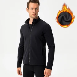 Winter keep warm plus velvet sports coat slim zipper training running clothes men outdoor fitness jacket