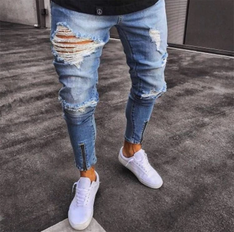 Hight Waist Patchwork Men Dye For Jeans Used Jeans Pant Button Jeans