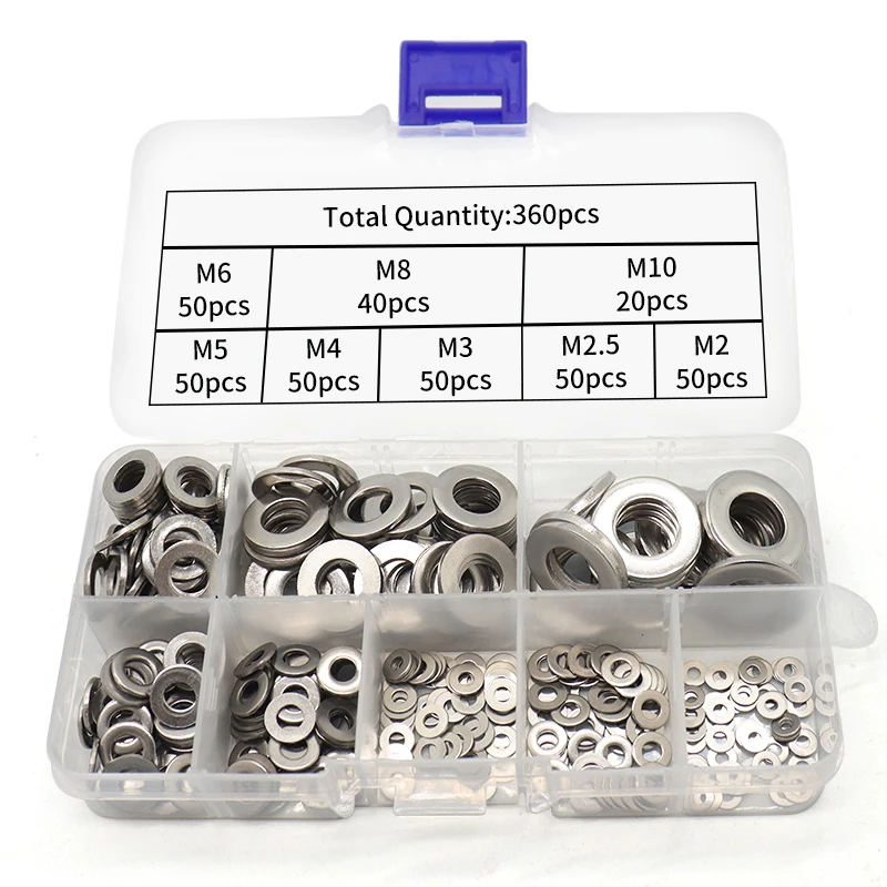 In Stock Stainless steel thin flat washer kit DIN125 SS Washers SS304 washers assortment kits