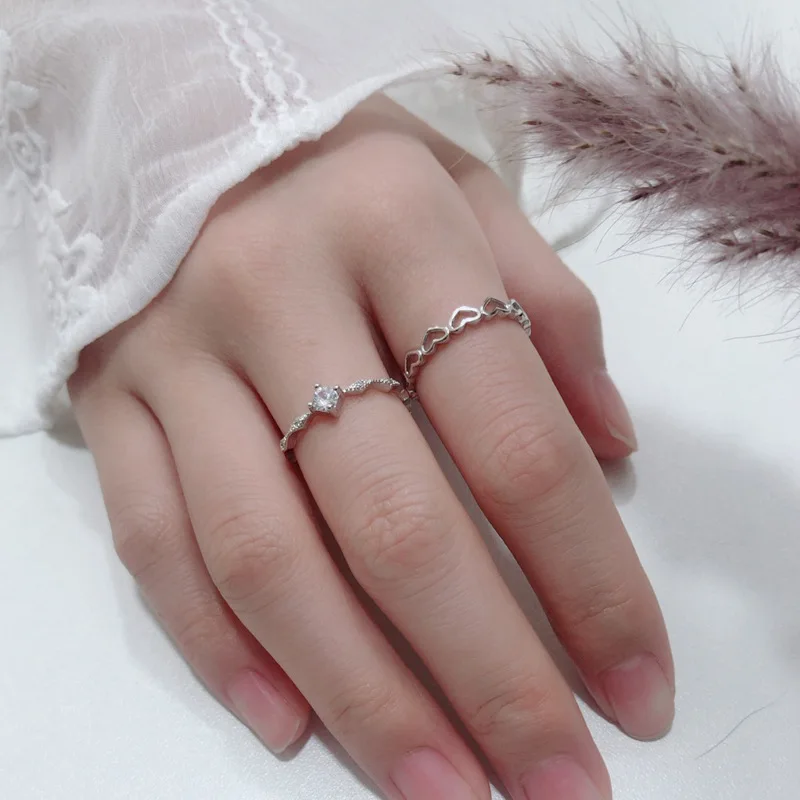CMX-224  Caring niche open ring female simple Japanese and Korean tide heart-to-heart index finger ring student chic ring adjust
