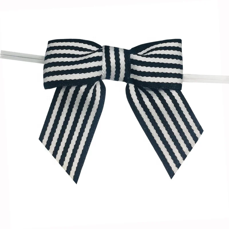 Wholesale Black and White Stripe Grosgrain Ribbon Bow With Wire Twist