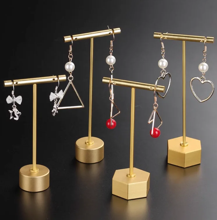 Jinsky wholesale T-bar Earring Holder Metal Earring Display Stand  Gold Black Silver Countertop Jewelry Display