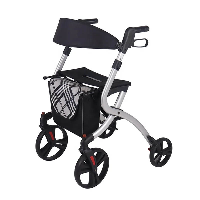 Height Adjustable Walker Rollator Aluminum Walker Rollator Portable Rollator Walker With Seat Big Wheel For Elderly