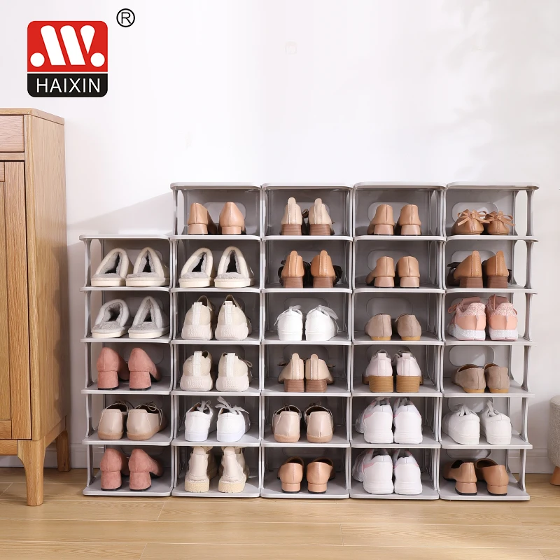 6 pcs Detachable Household Plastic Assembly Stackable Folding Shoe Rack Organizer Indoor Slippers Sandals Sports Shoes Rack