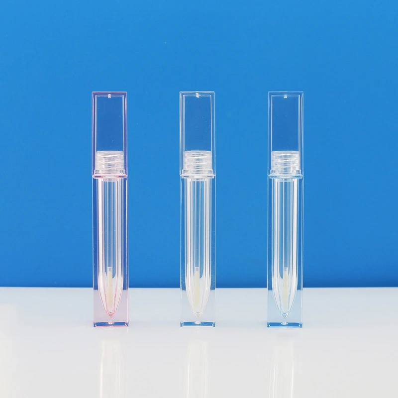 New Design 6ml Pink Lip Gloss Tube Clear Square Lip Gloss Container Thin Lipgloss Tube with Custom Logo