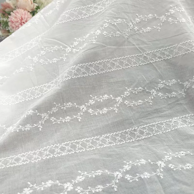 Embroidery fabric textile super soft embroidery on cotton for girls dresses good light cotton voile embroidered muslin fabric