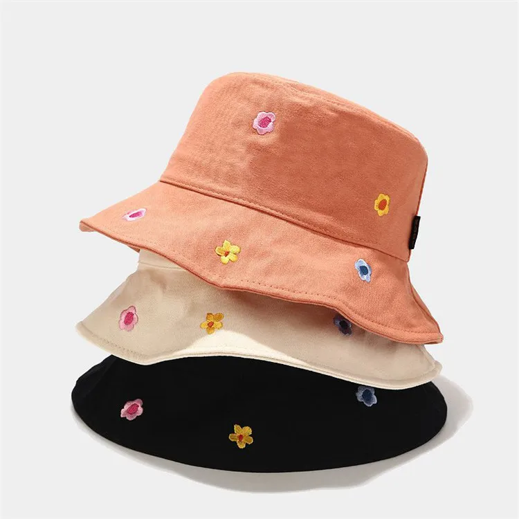 Four Seasons 100% Cotton Flower Embroidery Bucket Hat Fisherman Hat Outdoor Wholesale Bucket Hats for Men And Women