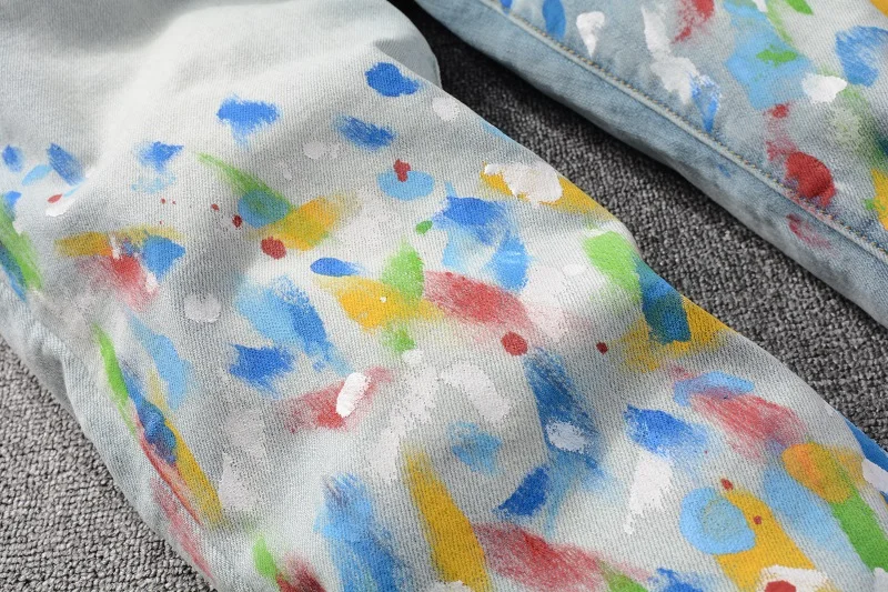 Rts For 827 Dropshipping wholesale streetwear ripped hole jeans boyfriend tapered damage blue destroy men jean