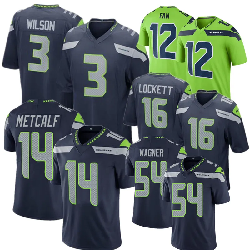 3 Russell Wilson Jersey 14 DK Metcalf 54 Bobby Wagner 16 Tyler Lockett 12#Fan Football Jerseys 49#GRIFFIN