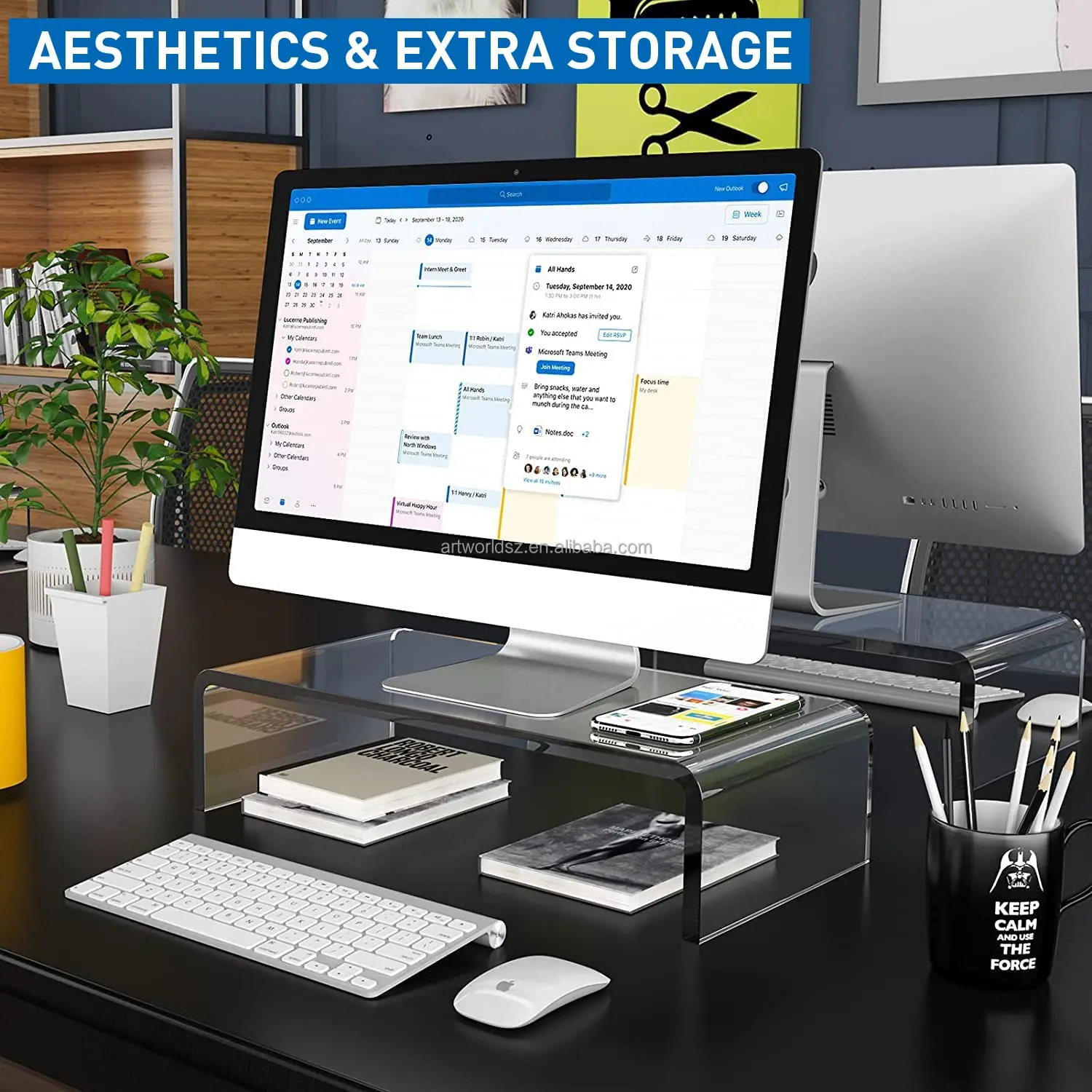 3 Shelves Heavy Duty Acrylic Monitor Stand Desk Riser with Adjustable Length and Angle Computer TV PC Laptop Screen Stand