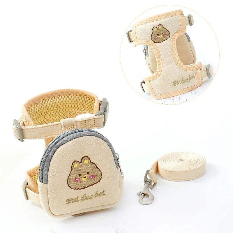 Harness Flower Puppy Kitten Traction Halter Outdoor Walking Pug Sweet Embroidery Pattern Dog Leash Bag Functional Cat Collar