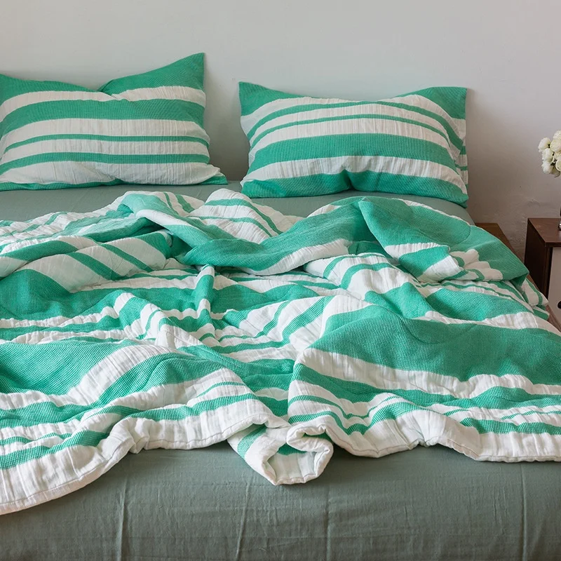 Quilted Cotton Muslin Blanket Yarn Dyed Striped Pattern-A Cotton Throw Blanket Soft Lightweighted Blanket Bed Sheet Pillowcases