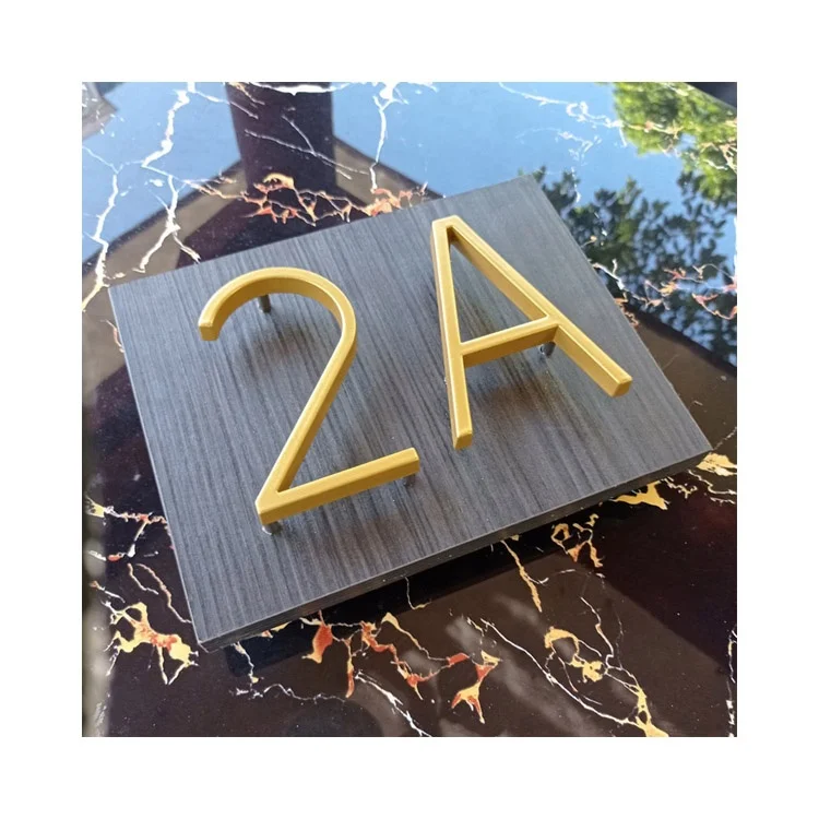 Hot Selling Floating Lacquered Golden 5Inch Satin Nickel House Numbers Room Number Sign Brass Door Signs Plate