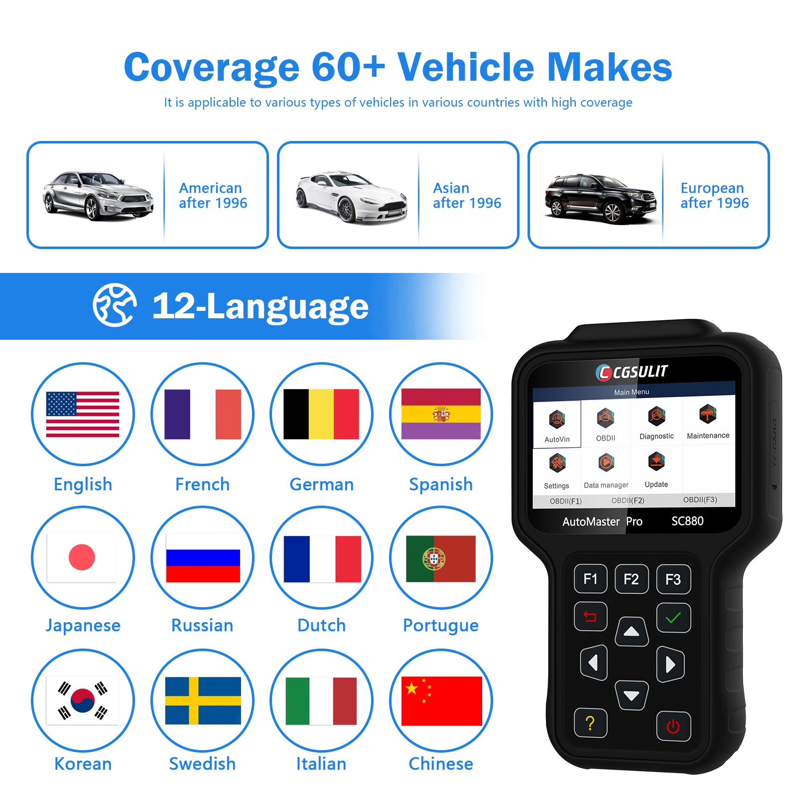 Full System CGSULIT SC880 Car OBD Tester Diagnostic Scanner for Diesel Vehicle Engine