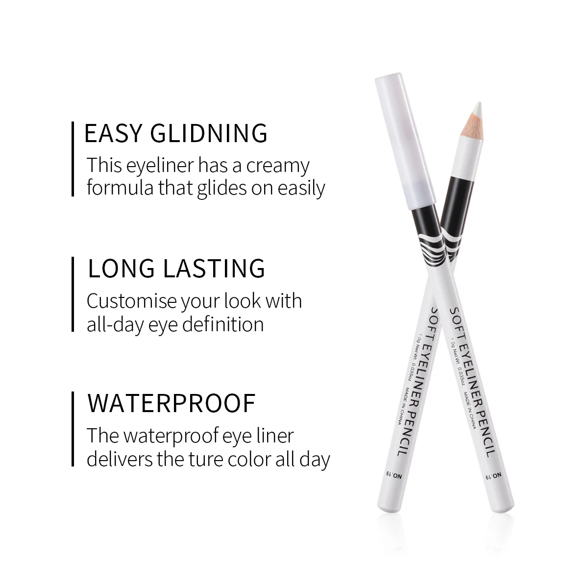 MENOW Waterproof White Eyeliner Pencil Wooden Pencil Professional long lasting White Eyeliner Pencil