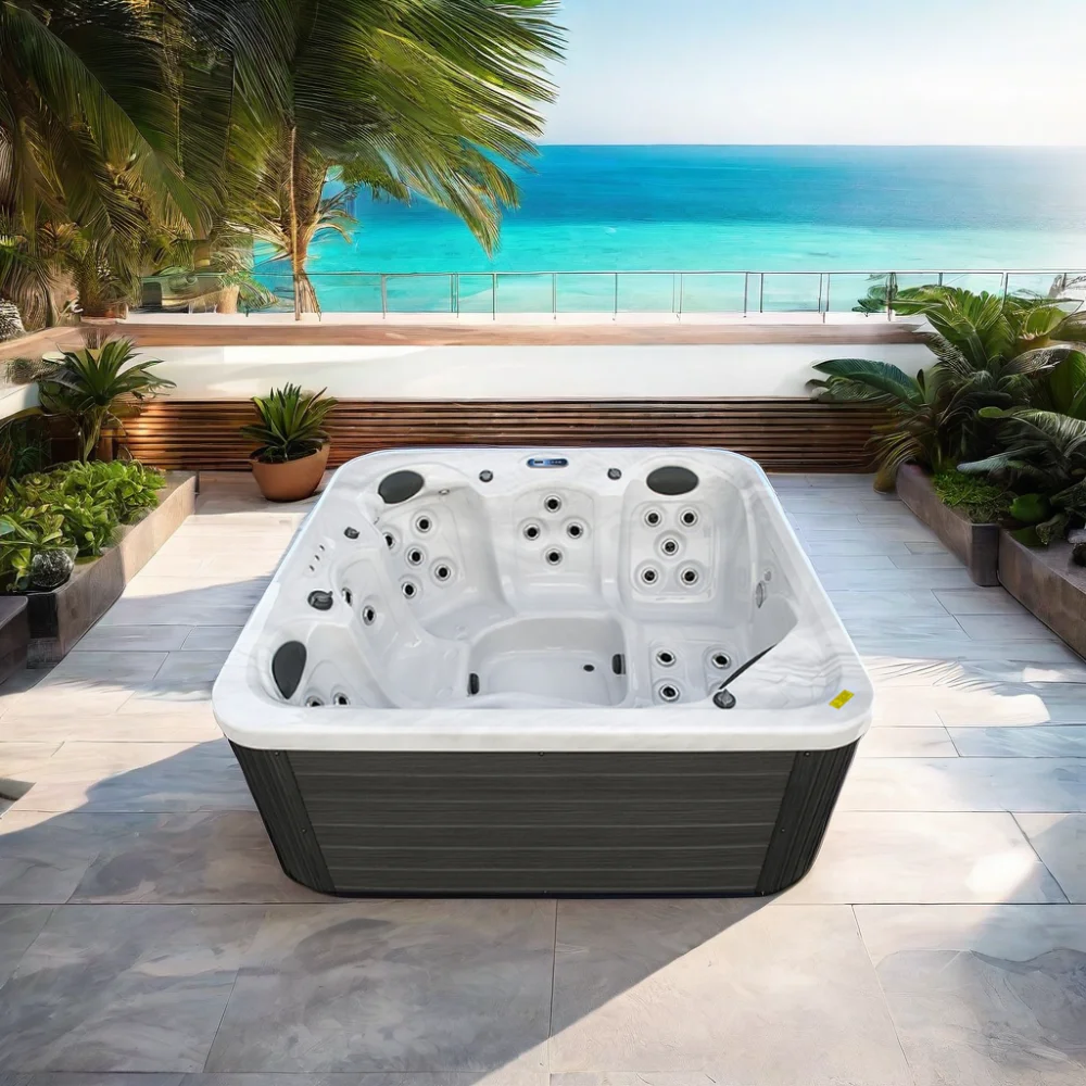 Balboa Sex Massage Hottub with 3 Seats 2 Lounges Eco-Friendly Acrylic Freestanding Jacuzzii with Drainer Villas Promotion