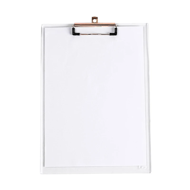 Rectangle Clear Acrylic Clipboard with Metal Plated Clip A4 Paper Plastic Clipboard With Hanging Hole For Desktop Stationery