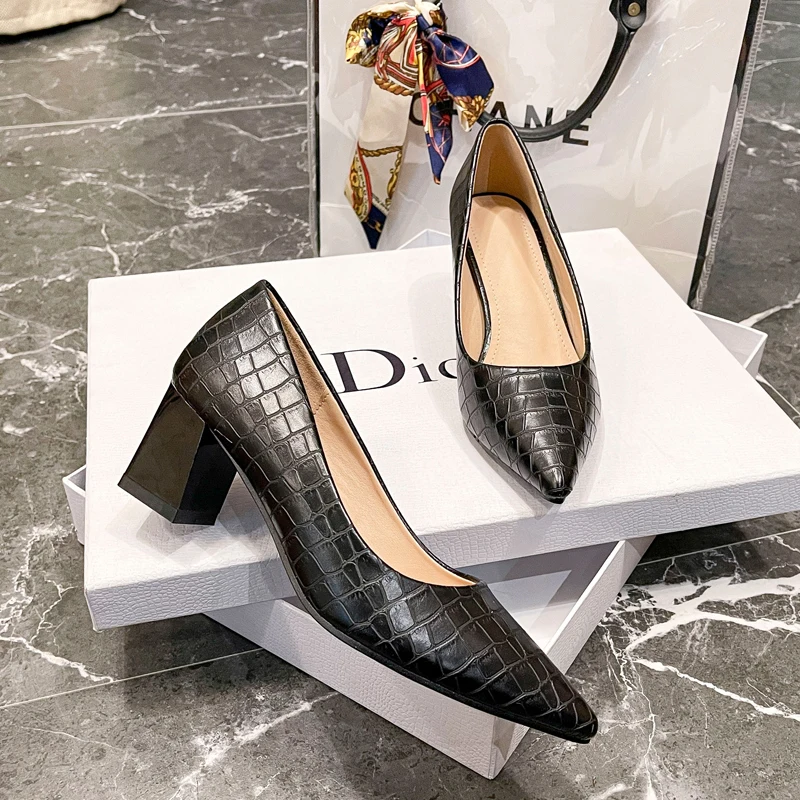 New arrival pointy toe pumps slip-on usual dress shoes office classic shoes block heels for women and ladies