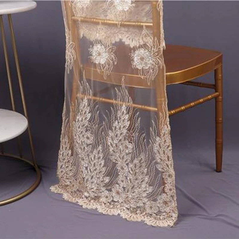 Luxury 3d Sequin Metal Sashes Embroidery Flower Fancy Lace Chair Cover For Wedding Events