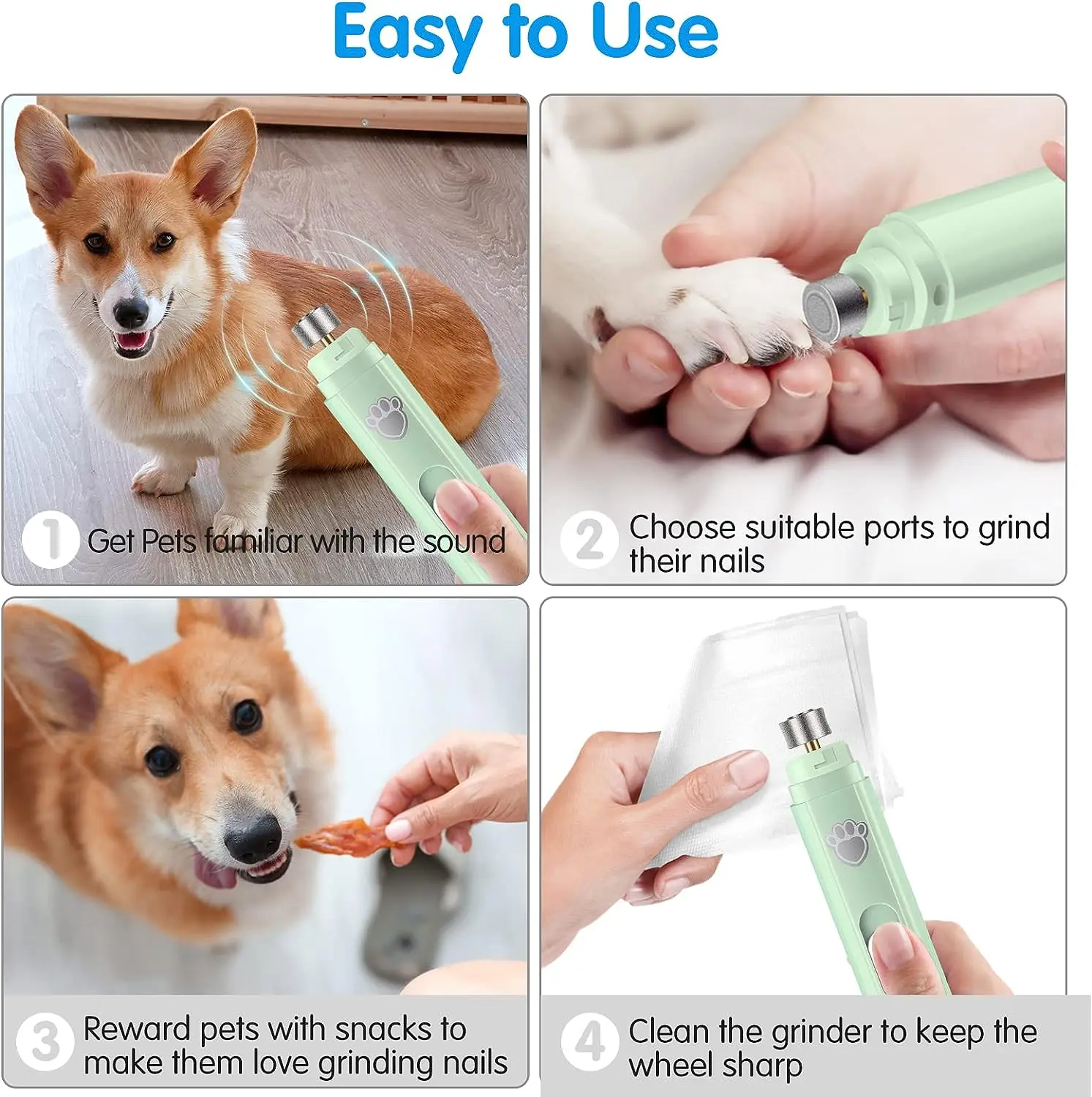 Dog Nail Grinder Upgraded Pet Cat Dog Nail Trimmers Clippers Tool 2 Speed Rechargeable Electric Pet Nail Grinder Grooming Tool