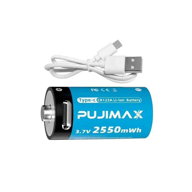 PUJIMAX 2550mwh cr123a batteries rechargeable 16340 cr123a lithium battery type c cr123a rechargeable battery for flashlight