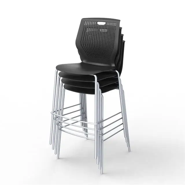 
Black White PP Backrest 4 Steel Legs Office Stackable High Stool Chair for Leisure Bar Area 