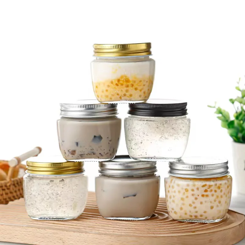 High Quality Screw Lid Square Transparent Food Storage 200ml Mason Honey Jam Glass Jar