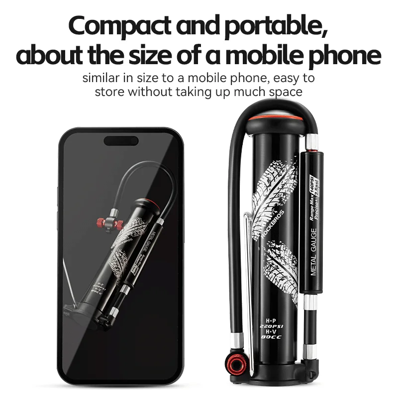 ROCKBROS Lightweight Mini Bicycle Air Pump Hand Pump for Basketball Motorcycle Multifunctional Mini Bicycle Stand Foot Pump