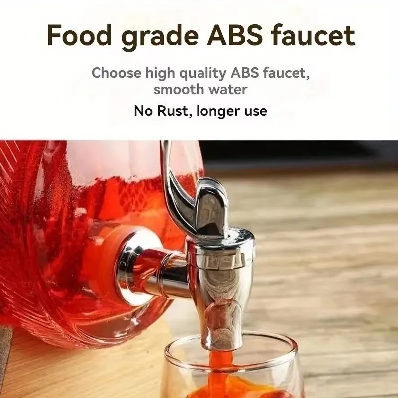 5L Transparent Glass Medicine Wine Barrel Juice Drink Bottle Sealed Brewing Tank Stainless steel faucet With Bamboo Base