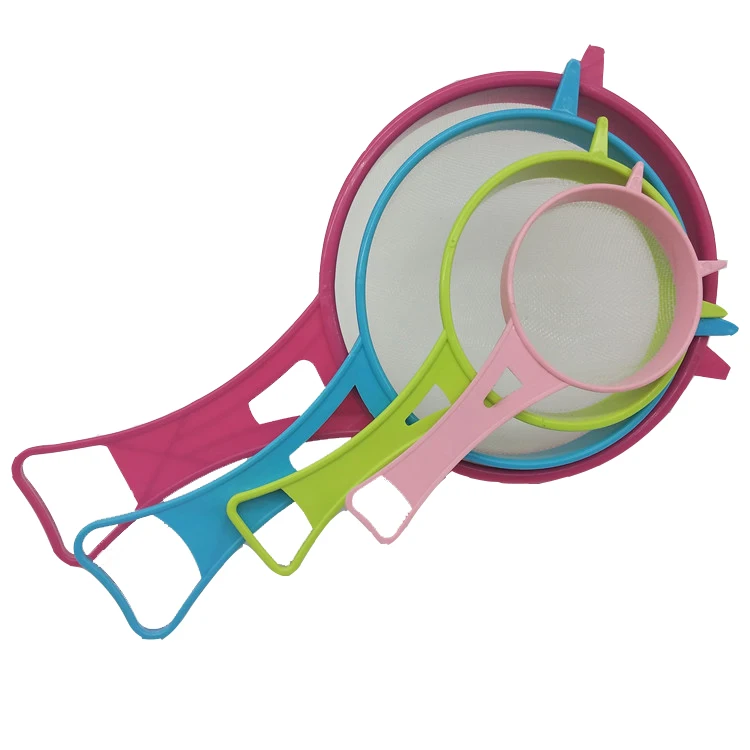 KiMin hot sale Red or Color 4PC plastic filter with handle sieve