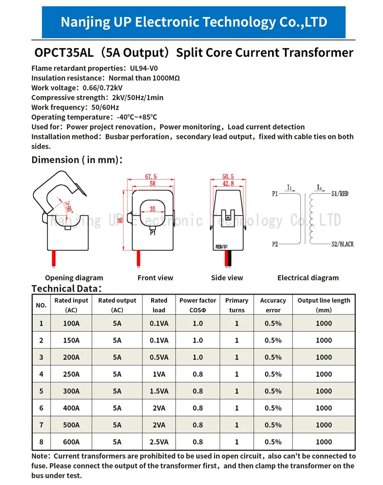 OPCT35AGL AC Current Transformer Sensor 0~750A Openclosed Ratios NJXSE Split Core Current Transformer Manufacture Price 100A