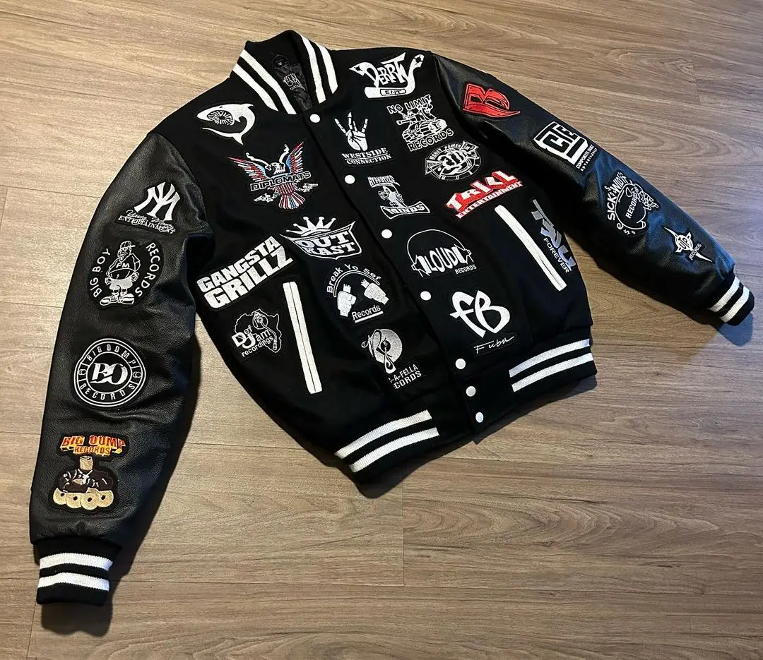 Yingling Hip Hop Baseball Jacket Men and Women Furry Letters Embroidery Loose Varsity Jackets Unisex Streetwear Casual Bomber Co