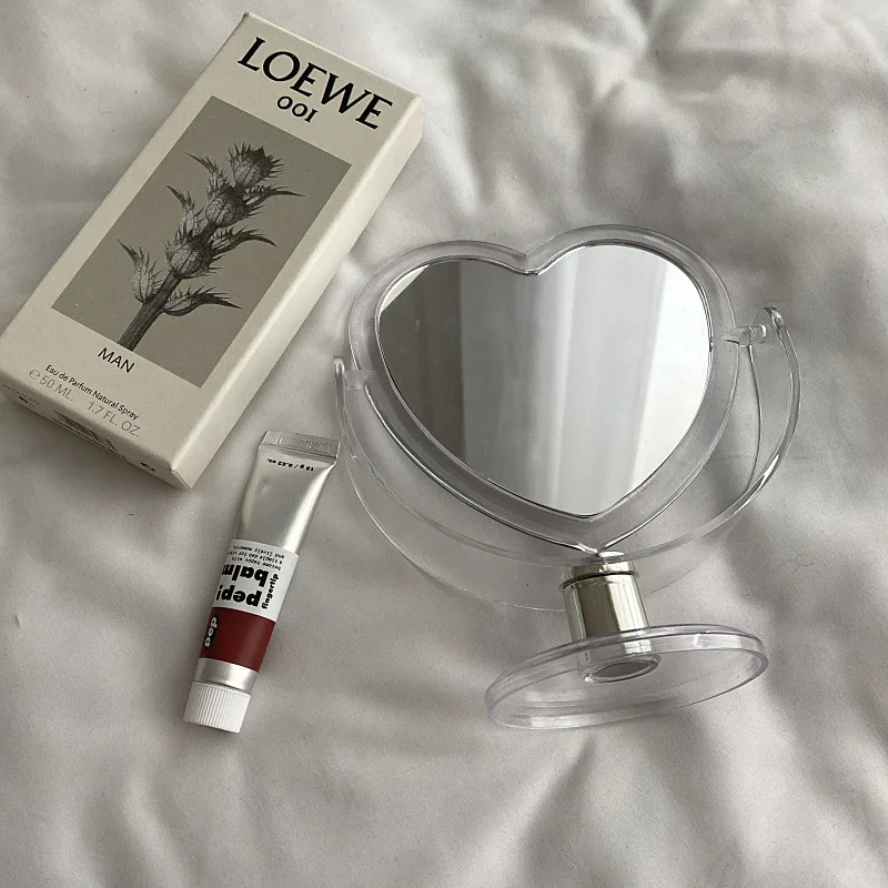 Style Acrylic Pink Heart Mirror Home Use Double Side Desktop Makeup Mirror Student Dormitory Mirror Cosmetic Tools Korea Glass