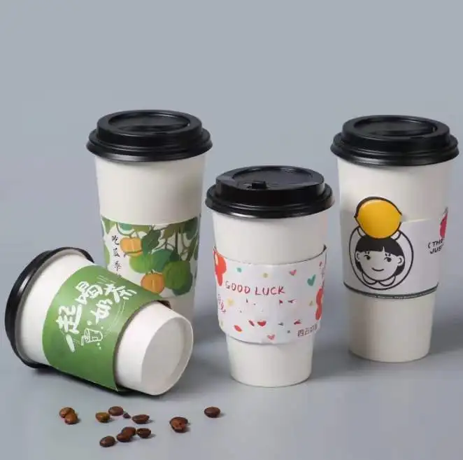 Custom Logo Wholesale Takeout Hot Drinks Packaging Disposable Double Wall Milk Tea Coffee Paper Cup With Lids