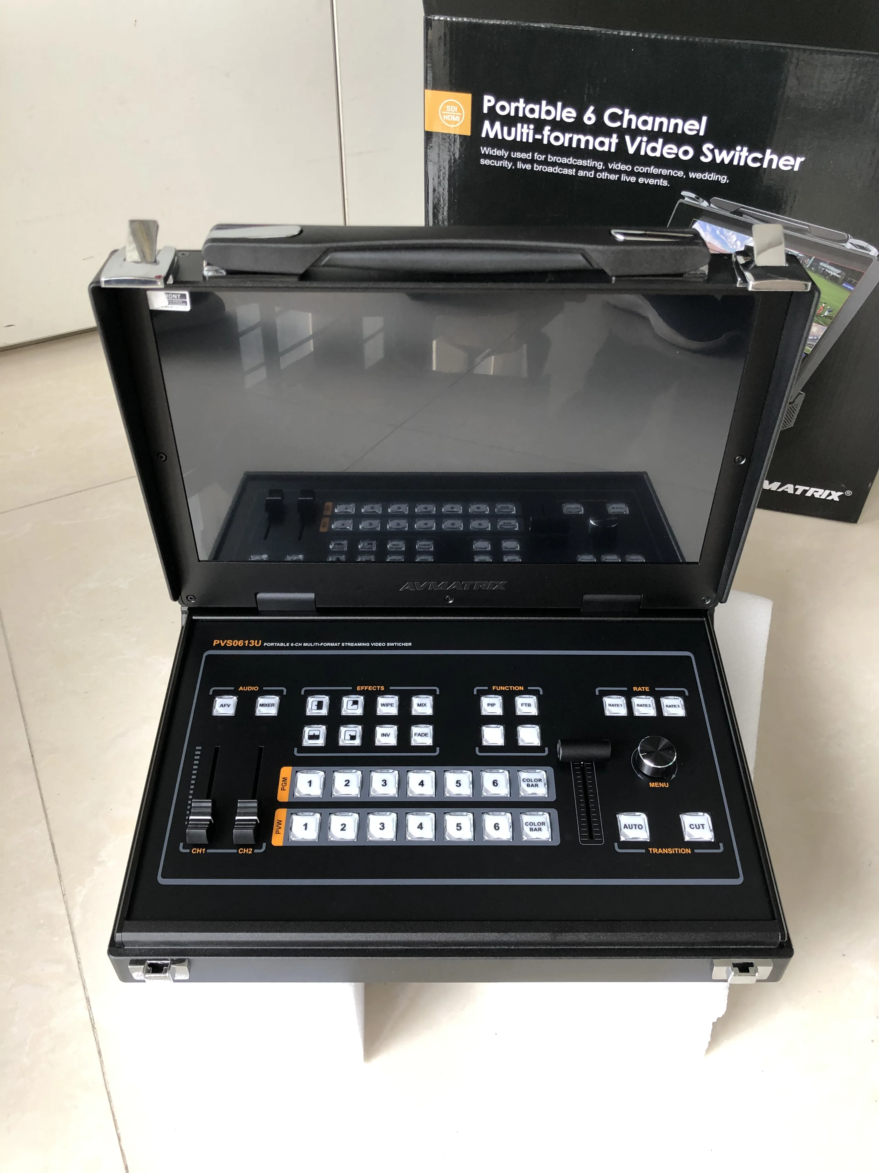 AVMATRIX PVS0613U Black Portable Full HD 13.3 inch 6 Channel SDI HDMI Live Streaming Video Switcher
