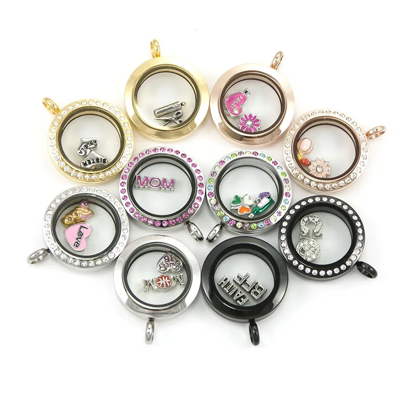 High Quality Stainless Steel Floating Charm Locket Pendant Round Memory Glass Window Locket Necklace