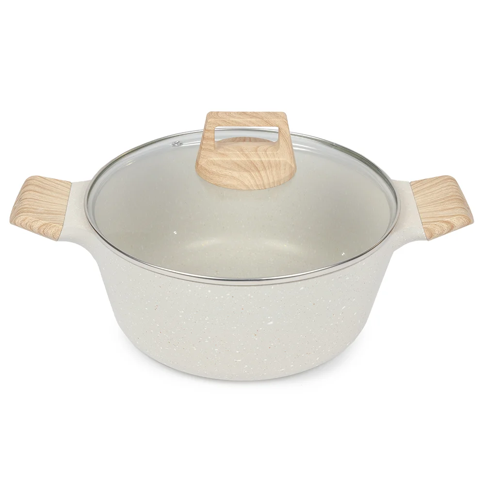 Custom good quality 9pcs cream cookware set nonstick induction bakelite handle