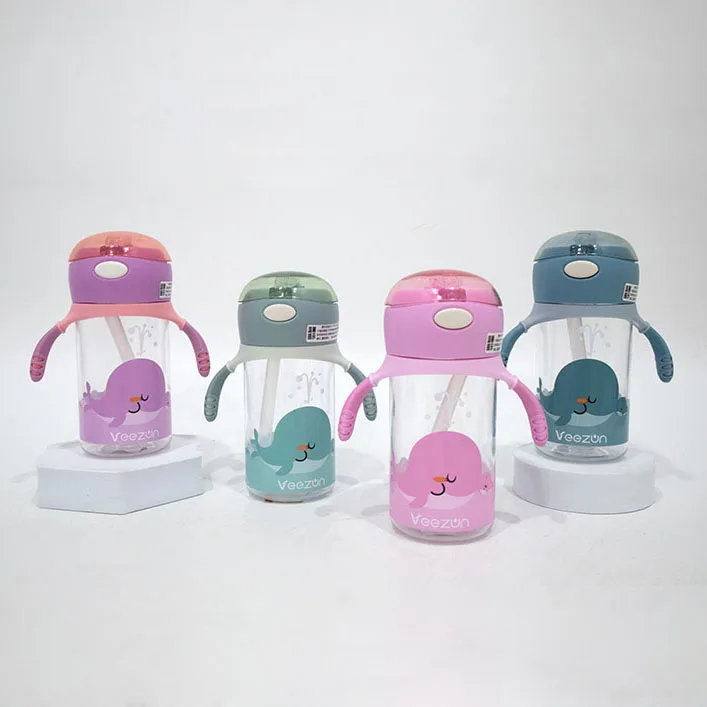 PP Plastic Baby Straw Cups Kids Water Bottle Handle Sippy Training Cup Children Learn Drinking Straw Bottle with Double Handle