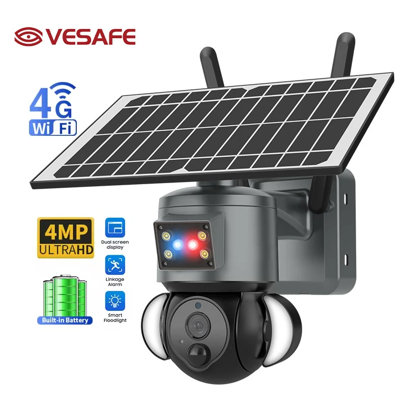 Vesafe Outdoor Wifi Cctv Wireless Security Camera 3MP Ip Solar Battery Powered Ptz House Dome Ubox Camera