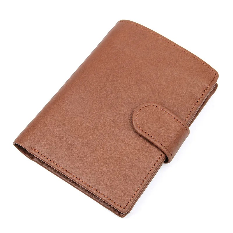 RFID Blocking Genuine Leather Brown Travel Wallet Card Cash Organizer for Men Leather Short Trifold Wallets