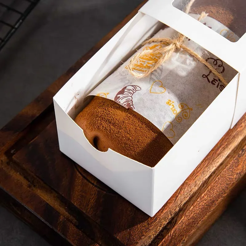 Wholesale Baking White Cake Packaging Box Roll Transparent Strip Packaging Drawer Box Paper Cake Box