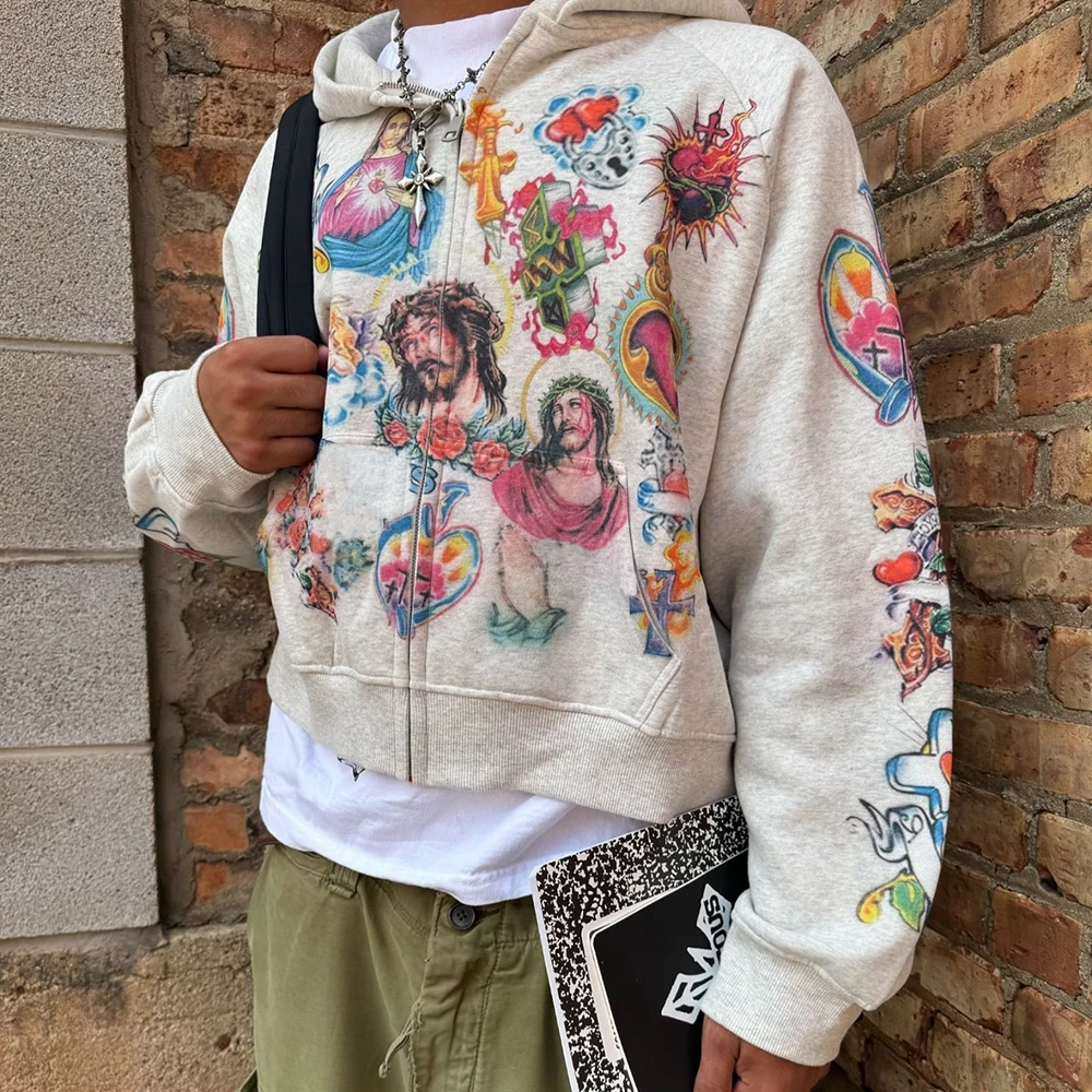 Huili Manufacturer Y2K Streetwear Graphic Hoodies Custom Screen Printing Men Oversized Boxy Fit Heavyweight Cotton Hoodie