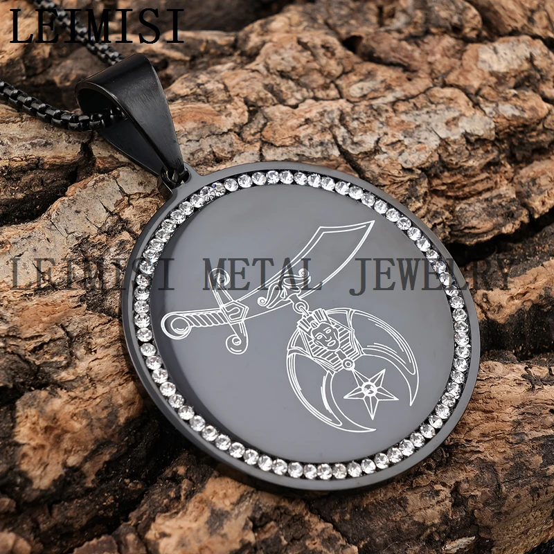 Custom Zircon Freemasons Masonic Blade Moon Pharaoh Head Shriner Symbol Pendant Charms For Necklaces Jewelry Diy Man Gifts