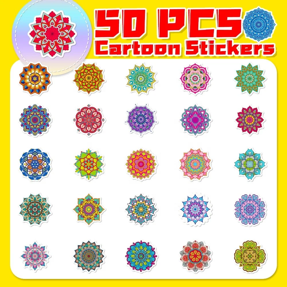 50 PCS Cartoon Mandala Stickers, Cross-border Source, India, Auspicious Religious Symbols, Art, Wind Mandala Stickers, T01041377